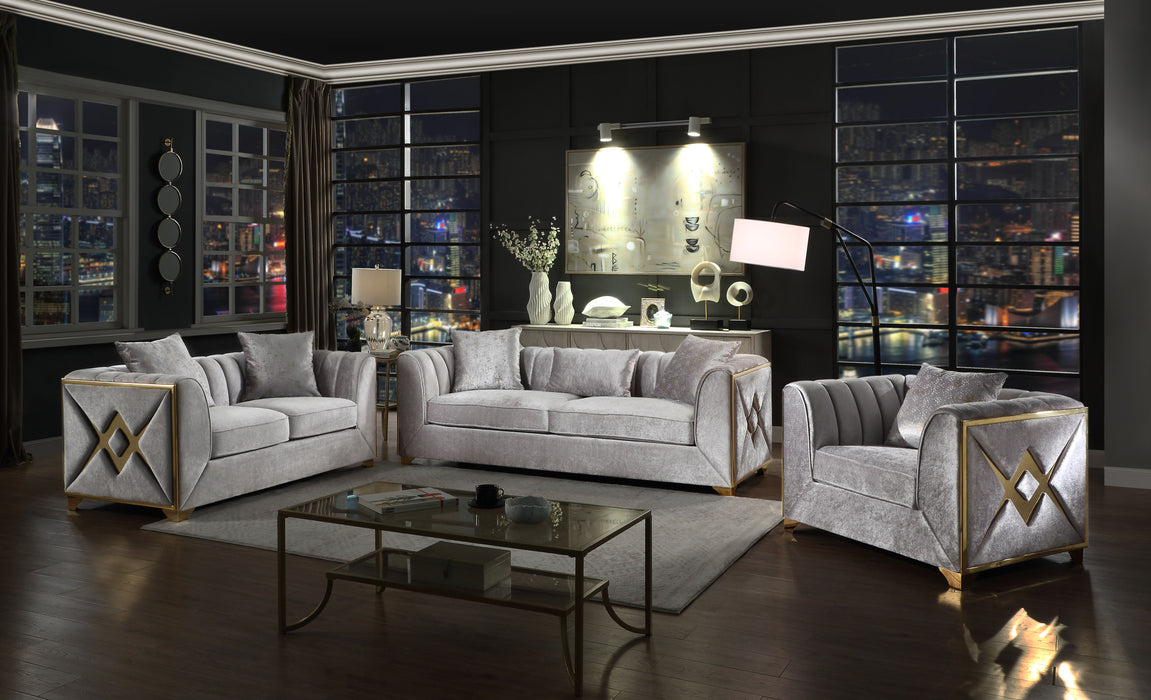Velencia 3 Pieces Modern Living Room Set In Silver