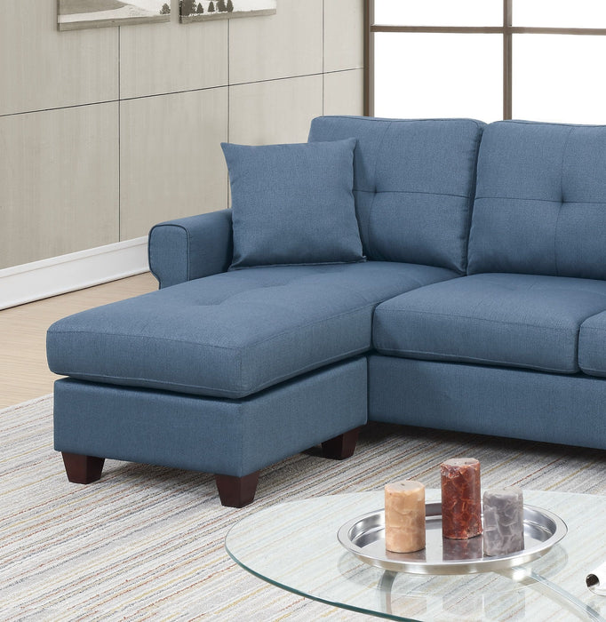 Blue Color Glossy Polyfiber Tufted Cushion Couch Sectional Sofa Chaise Living Room Furniture Reversible Sectionals Chaise