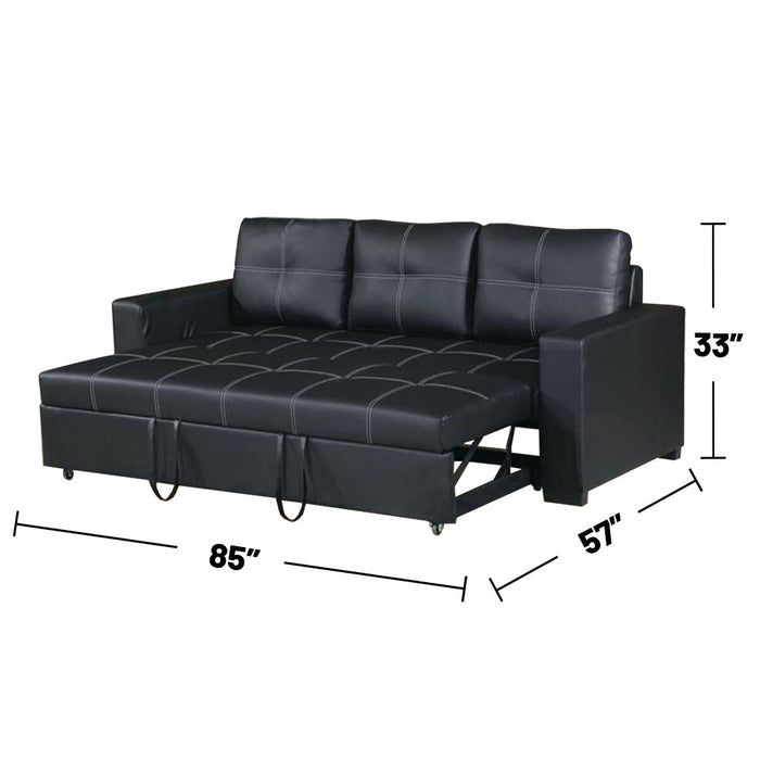 3 Seats Faux Leather Convertible Sleeper Sofa, Black