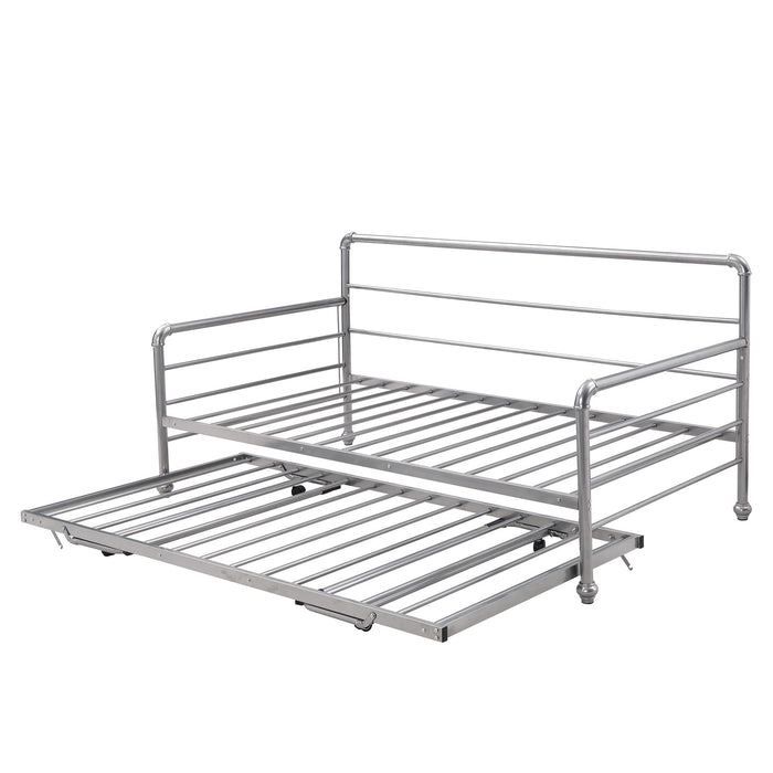 Twin Size Daybed With Adjustable Trundle, Pop Up Trundle - Silver