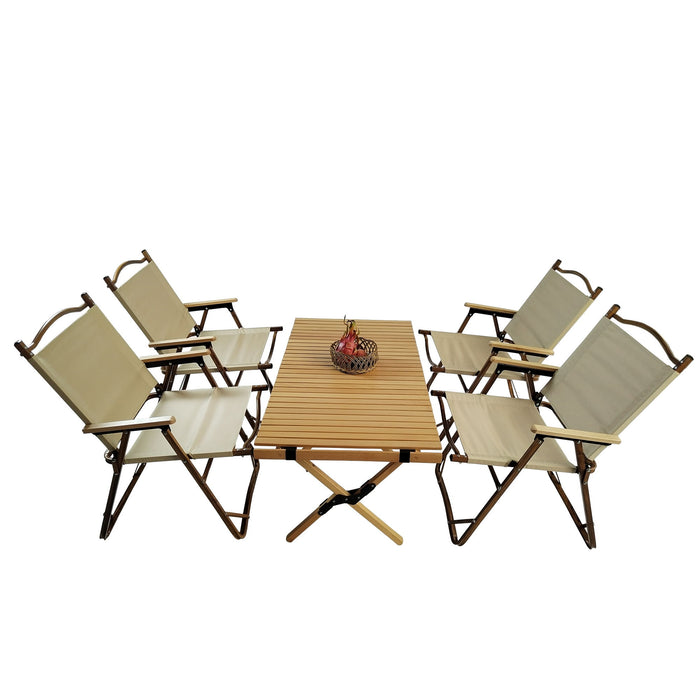 Multi-Function Foldable And Portable Dining Set, 1 Dining Table & 4 Folding Chairs, Indoor And Outdoor Universal, Natural, For Children