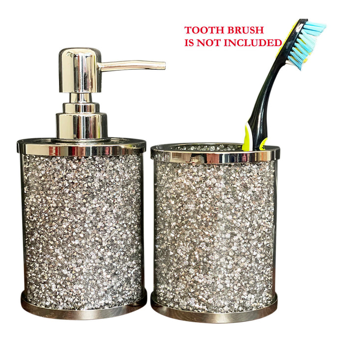 Ambrose Exquisite 2 Piece Soap Dispenser And Toothbrush Holder In Gift Box - Silver