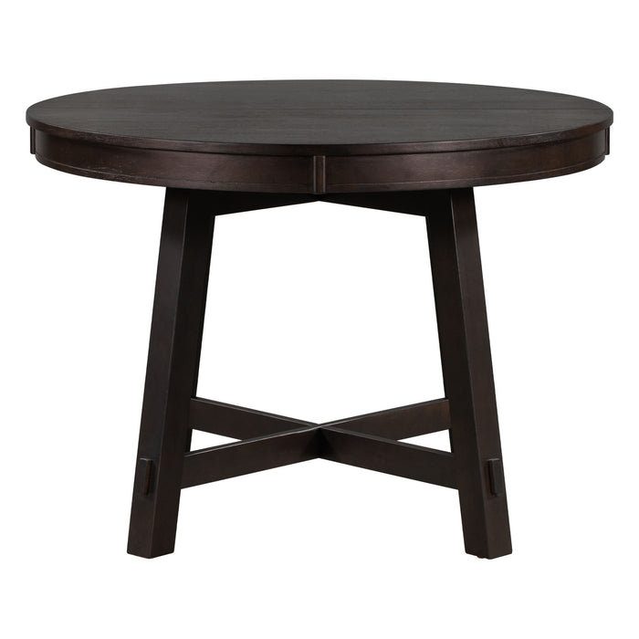 Trexm Farmhouse Round Extendable Dining Table With 16" Leaf Wood Kitchen Table - Espresso