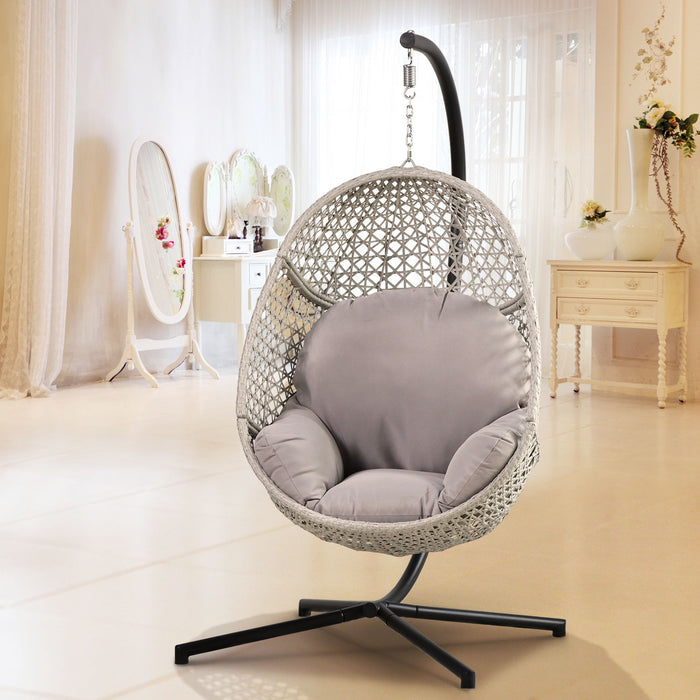 Large Hanging Egg Chair With Stand & Uv Resistant Cushion Hammock Chairs With C Stand For Outdoor