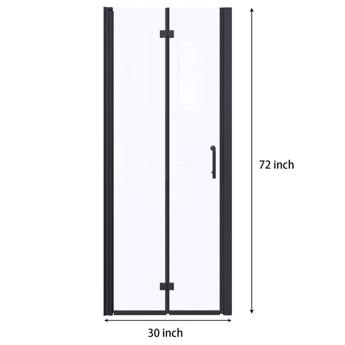 Bifold Semi - Frameless Shower Doors Black With Clear Glass