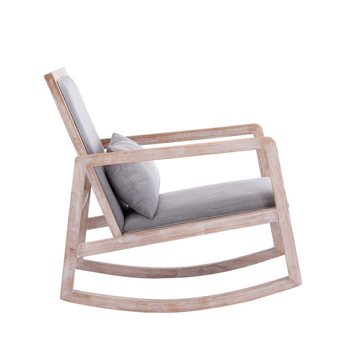 Solid Wood Linen Fabric Antique White Wash Painting Rocking Chair With Removable LumBar Pillow - Gray