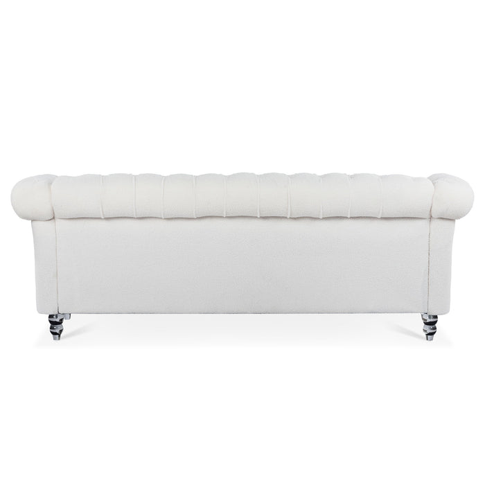 84.65" Rolled Arm Chesterfield 3 Seater Sofa - Snow White