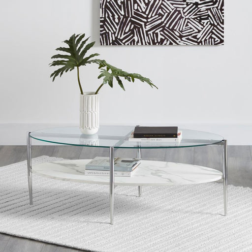 Cadee - Round Glass Top Coffee Table - White And Chrome Unique Piece Furniture