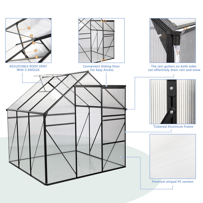 6X6Ft - Black Polycarbonate Greenhouse Raised Base And Anchor Aluminum Heavy Duty Walk-In-Greenhouses For Outdoor Backyard In All Season