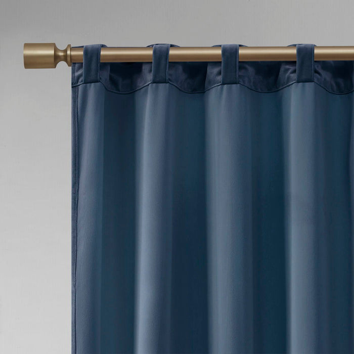 Room Darkening Poly Velvet Rod Pocket / Back Tab Curtain Panel Pair - Navy