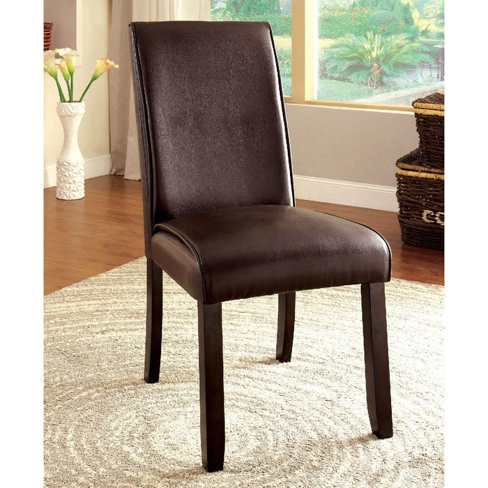 (Set of 2) Leatherette Padded Side Chairs In Dark Walnut Finish