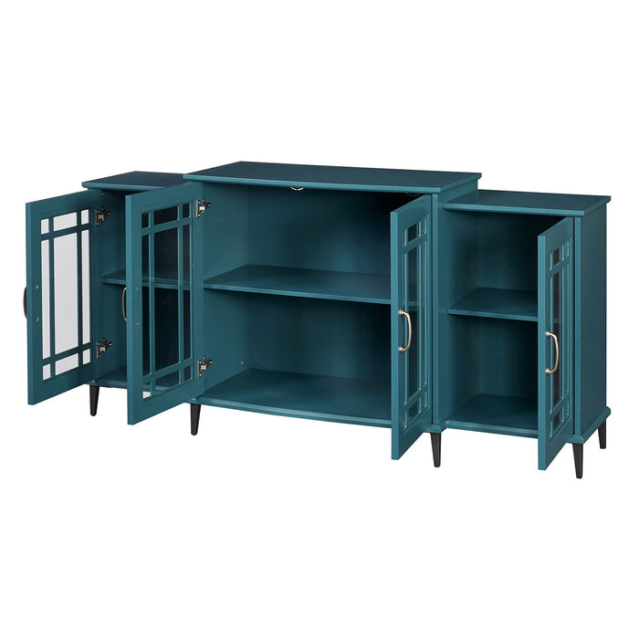 TV Stand, Storage Buffet Cabinet, Sideboard With Glass Door And Adjustable Shelves, Console Table For Dining Living Room Cupboard, Teal Blue