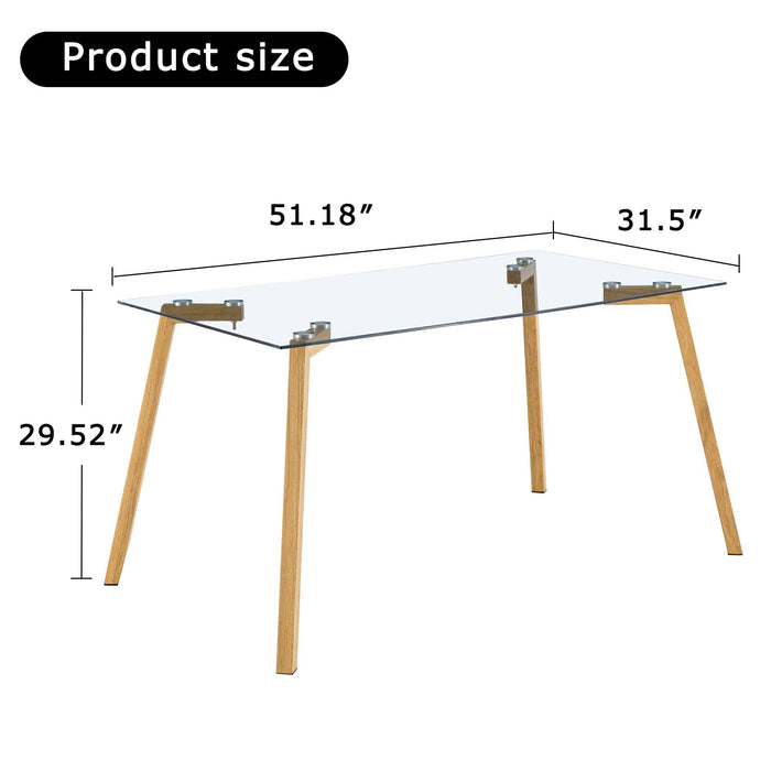 Glass Dining Table Modern Minimalist Rectangular For 4-6 With 0.31" Tempered Glass Tabletop And Black Coating Metal Legs, Writing Table Desk, For Kitchen Dining Living Room