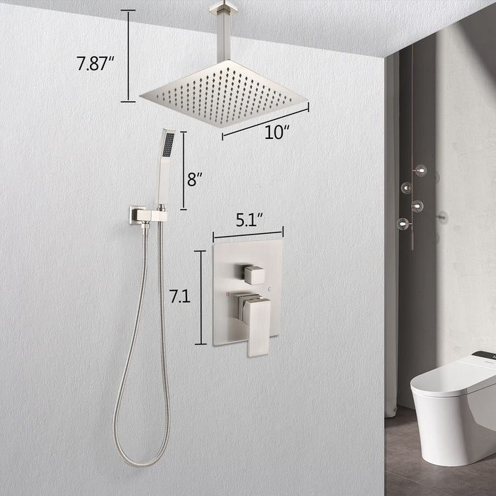 Ceiling Mounted Shower System Combo Set With Handheld And 10" Shower Head
