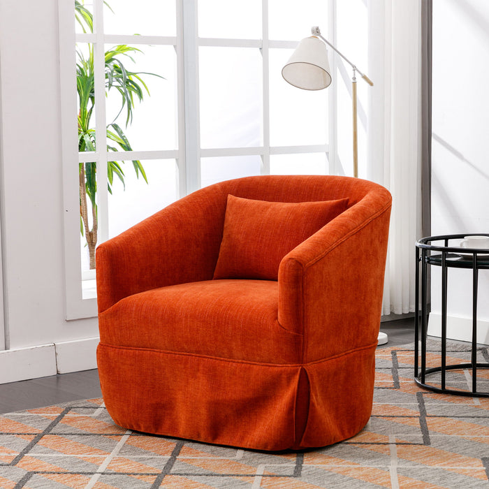 360 Degree Swivel Accent Armchair Linen Blend Orange