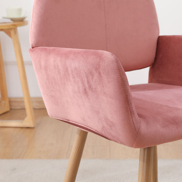 Velet Upholstered Side Dining Chair With Metal Leg (Pink Velet / Beech Wooden Printing Leg), Kd Backrest