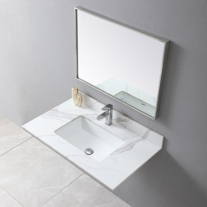 Montary 37 Inch Bathroom Vanity Top Stone Carrara Gold New Style Tops With Rectangle Undermount Ceramic Sink And Single Faucet Hole