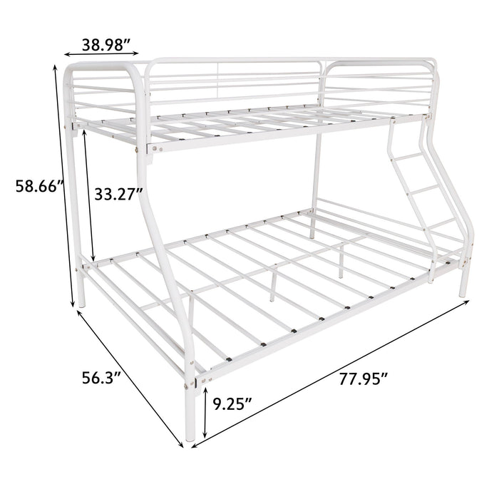 Heavy Duty Twin-Over-Full Metal Bunk Bed, Easy Assembly With Enhanced Upper - Level Guardrail, White - 77.95" x 56.3" x 58.66"