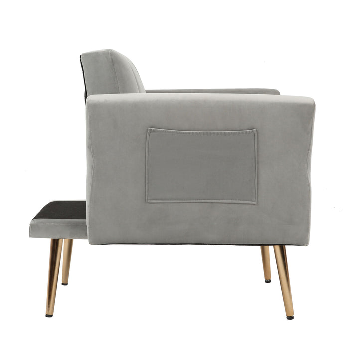 Accent Chair With Ottoman Set, Velvet Accent Chair With Gold Legs, Upholstered Single Sofa