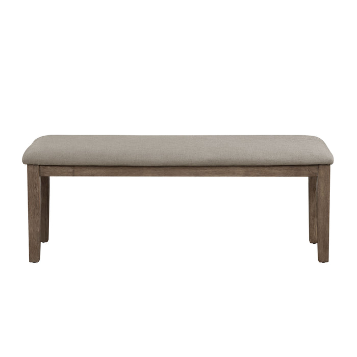 Fabric Upholstered Seat 1 Piece Bench Wire Brushed Brown Finish Wooden Frame Dining Room Furniture