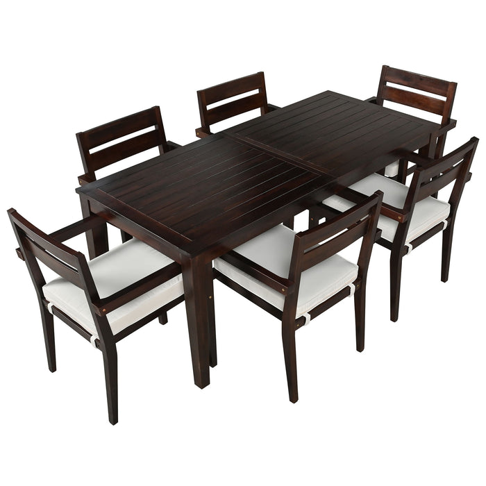 U_Style Acacia Wood Outdoor Dining Table And Chairs Suitable For Patio, Balcony Or Backyard - Dark Brown