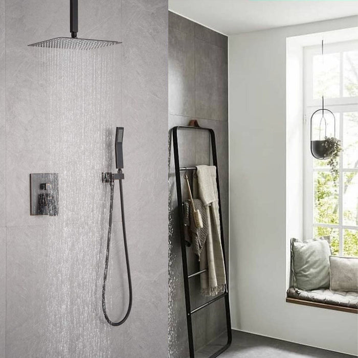 Ceiling Mounted Shower System Combo Set With Hand Held And 12"Shower Head