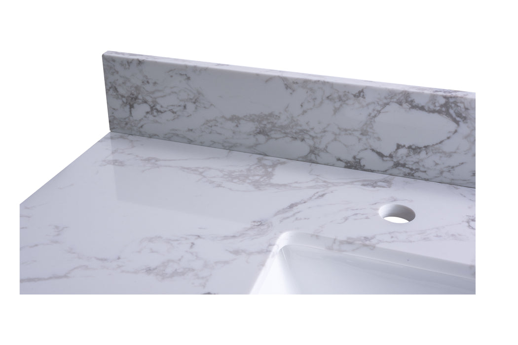 Montary 49" X22" Bathroom Stone Vanity Top Engineered Stone Carrara White Marble Color With Rectangle Undermount Ceramic Sink And 3 Faucet Hole With Back Splash .