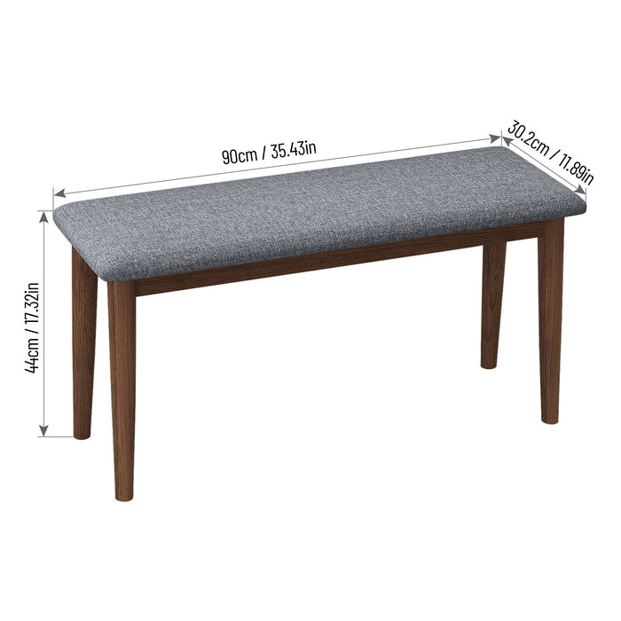 3 Pieces Modern Dining Table Set With 1 Rectangular Table And 2 Benches Fabric Cushion For 4 All Rubber Wood Kitchen Dining Table For Dining Room Kitchen Small Space Walnut Color And Grey