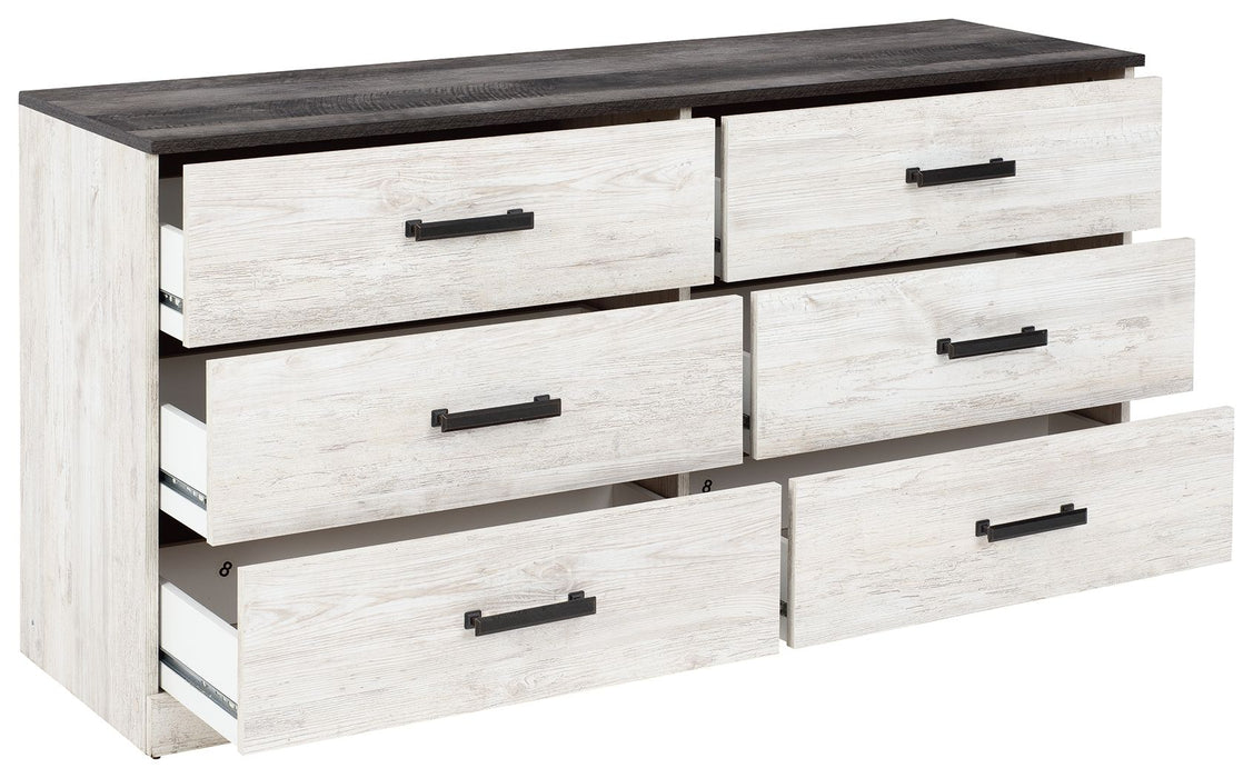 Shawburn - White / Black / Gray - Six Drawer Dresser - Pewter-tone Pulls Unique Piece Furniture