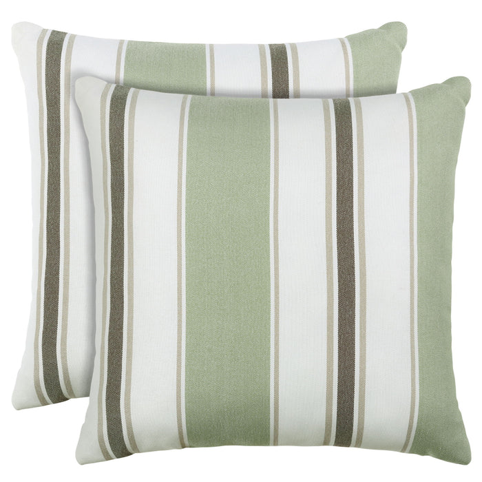 Pack Of 2 Outdoor Pillow With Inserts, 18" X 18" Green Strip