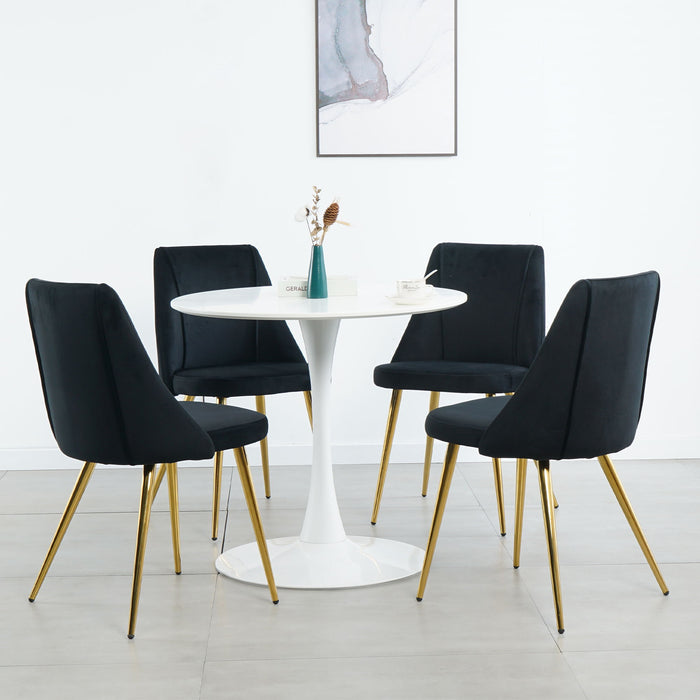 Modern Simple Velvet Dining Black Chair Home Bedroom Stool Back Dressing Chair Student Desk Chair Gold Metal Legs (Set of 4)