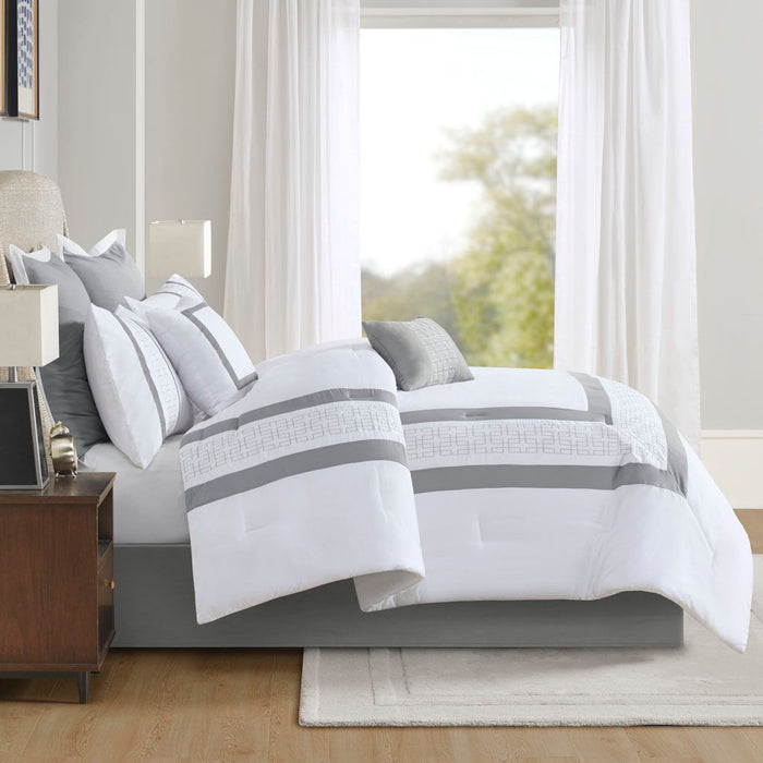 8 Piece Embroidered Comforter Set - White