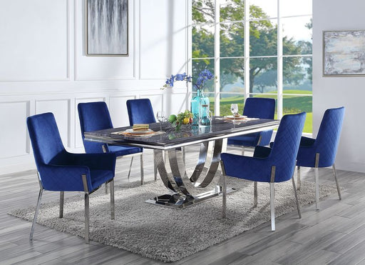 Cambrie - Side Chair (Set of 2) - Blue Velvet & Mirrored Silver Finish Unique Piece Furniture