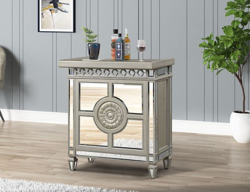 Varian II - Wine Cabinet - Mirrored & Antique Platinum - 43" Unique Piece Furniture