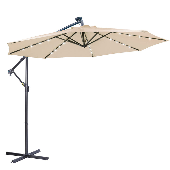 10 Foot Solar Outdoor Umbrella Cantilever Adustment With 24 LED Lights - Tan