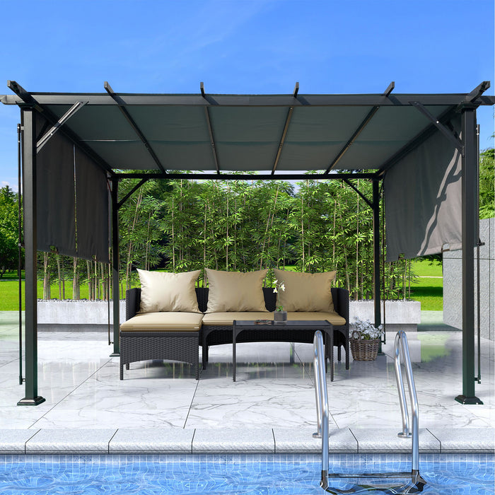Outdoor Pergola Patio Gazebo, Retractable Shade Canopy, Steel Frame Grape Gazebo, Sunshelter Pergola For Gardens, Terraces, Backyard - Grey