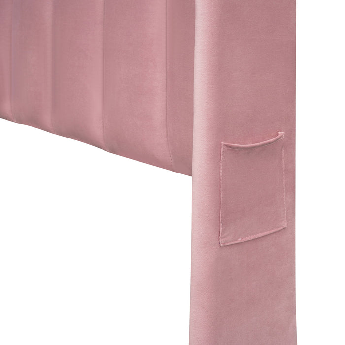 Queen Size Storage Bed Velvet Upholstered Platform Bed With Big Drawer - Pink