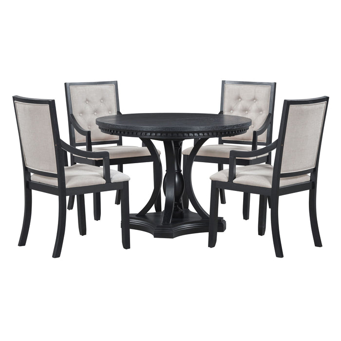 Trexm Retro 5 Piece Dining Set Extendable Round Table And 4 Chairs For Kitchen Dining Room (Black Oak)