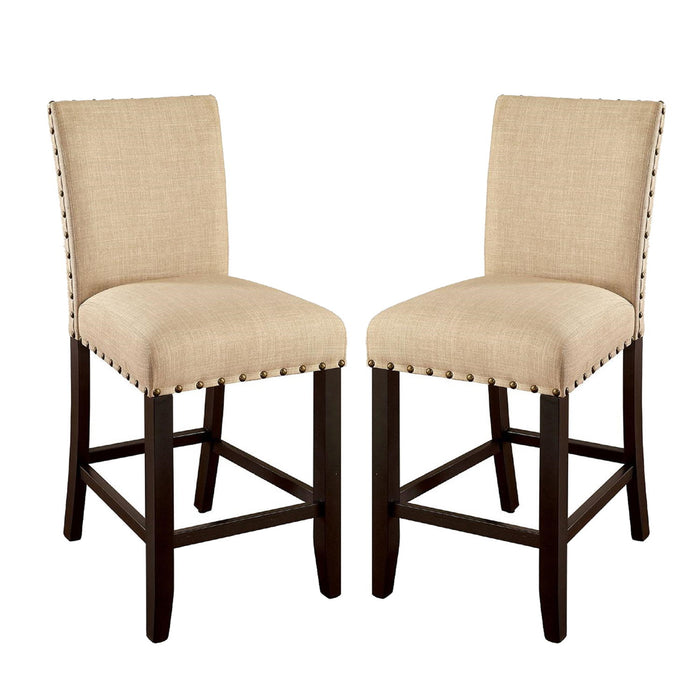 (Set of 2) Padded Fabric Counter Height Chairs In Light Walnut And Beige