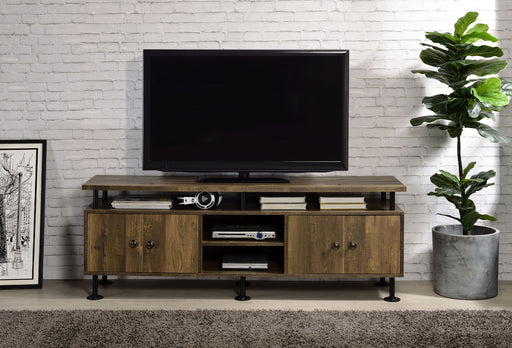Ensata II - TV Stand - Rustic Oak & Black Finish Unique Piece Furniture