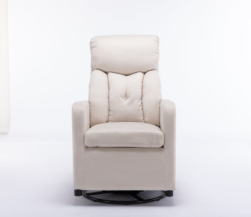Linen Fabric Swivel Rocking Chair Gilder Chair With Pocket, Beige