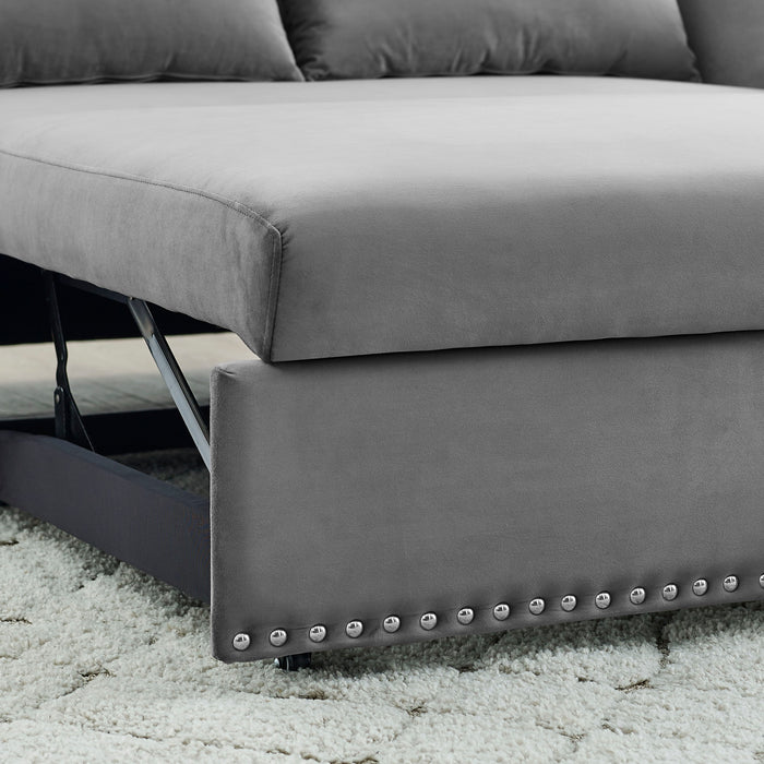 Pull-Out Sofa Sleeper With Pull-Out Bed, 2 Lumbar Pillows And Side Pocket - Grey