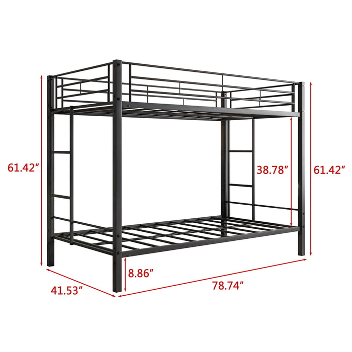 Metal Bunk Bed Twin Over Twin, Heavy Duty Twin Bunk Beds With Shelf And Slatted Support No Box Spring Needed Black