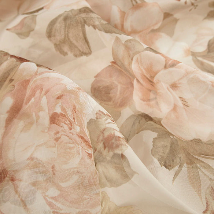 Printed Floral Rod Pocket And Back Tab Voile Sheer Curtain In Blush
