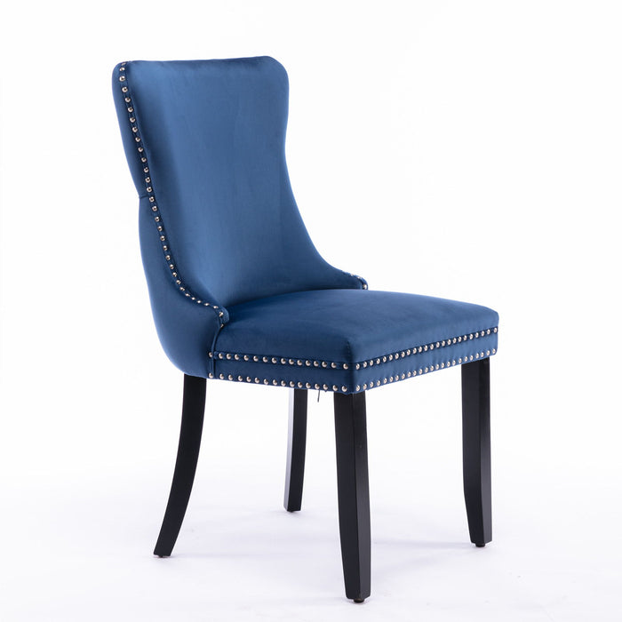 Upholstered Wing - Back Dining Chair With Backstitching Nailhead Trim And Solid Wood Legs, (Set of 2), Blue, 8809Bl, KD