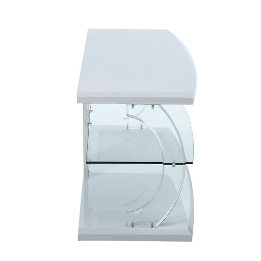 Aileen - TV Stand - White & Clear Glass Unique Piece Furniture
