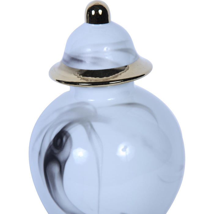 Marble Ceramic Decorative Jar With Removable Lid - White
