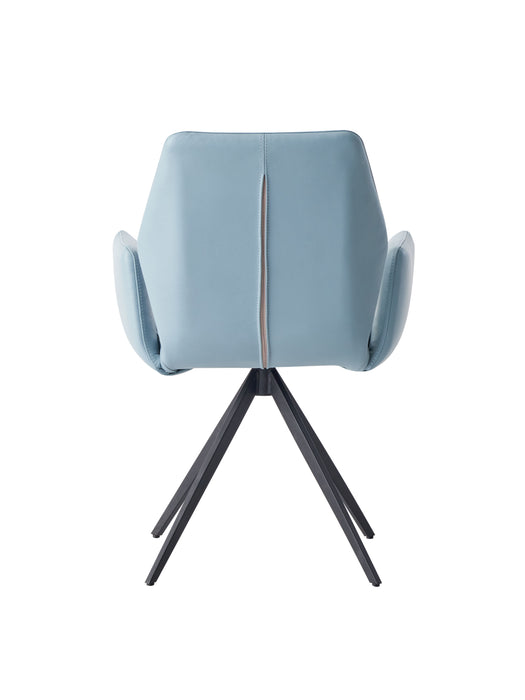 Acme Segismunda Side Chair With Swivel, Light Blue Leather & Black Finish