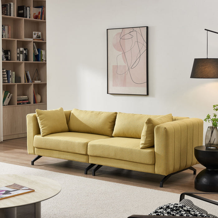 Living Room Sofa Couch With Metal Legs Yellow Fabric
