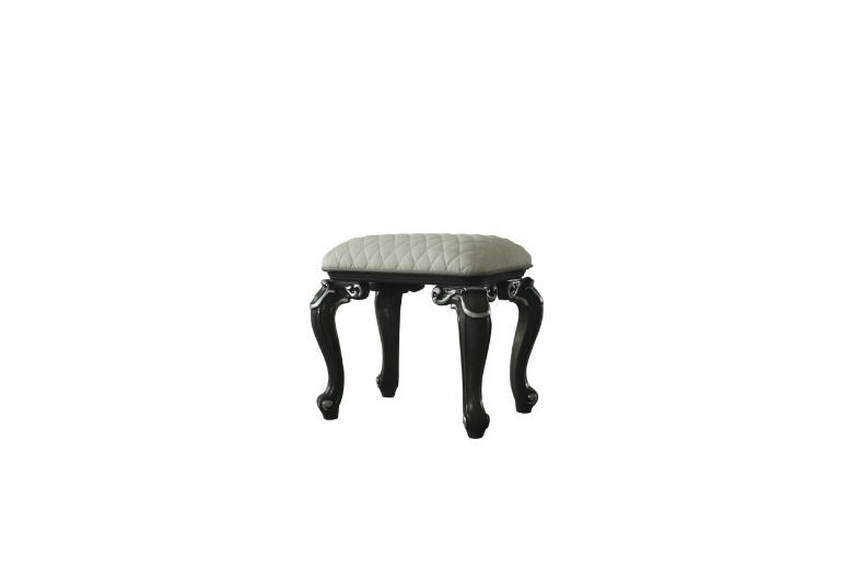 House - Delphine - Stool - Two Tone Ivory Fabric & Charcoal Finish Unique Piece Furniture